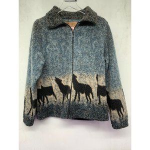 Bear Ridge Outfitters Woman M Zip Cardigan Wolfs Blue Gray Wool Blend USA Wester